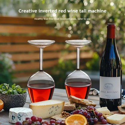 Upside down Wine Glass, Creative Borosilicate Stemware, Unique Spill-Resistant Design, Durable Party Glassware for Wine, Cocktails, Gatherings