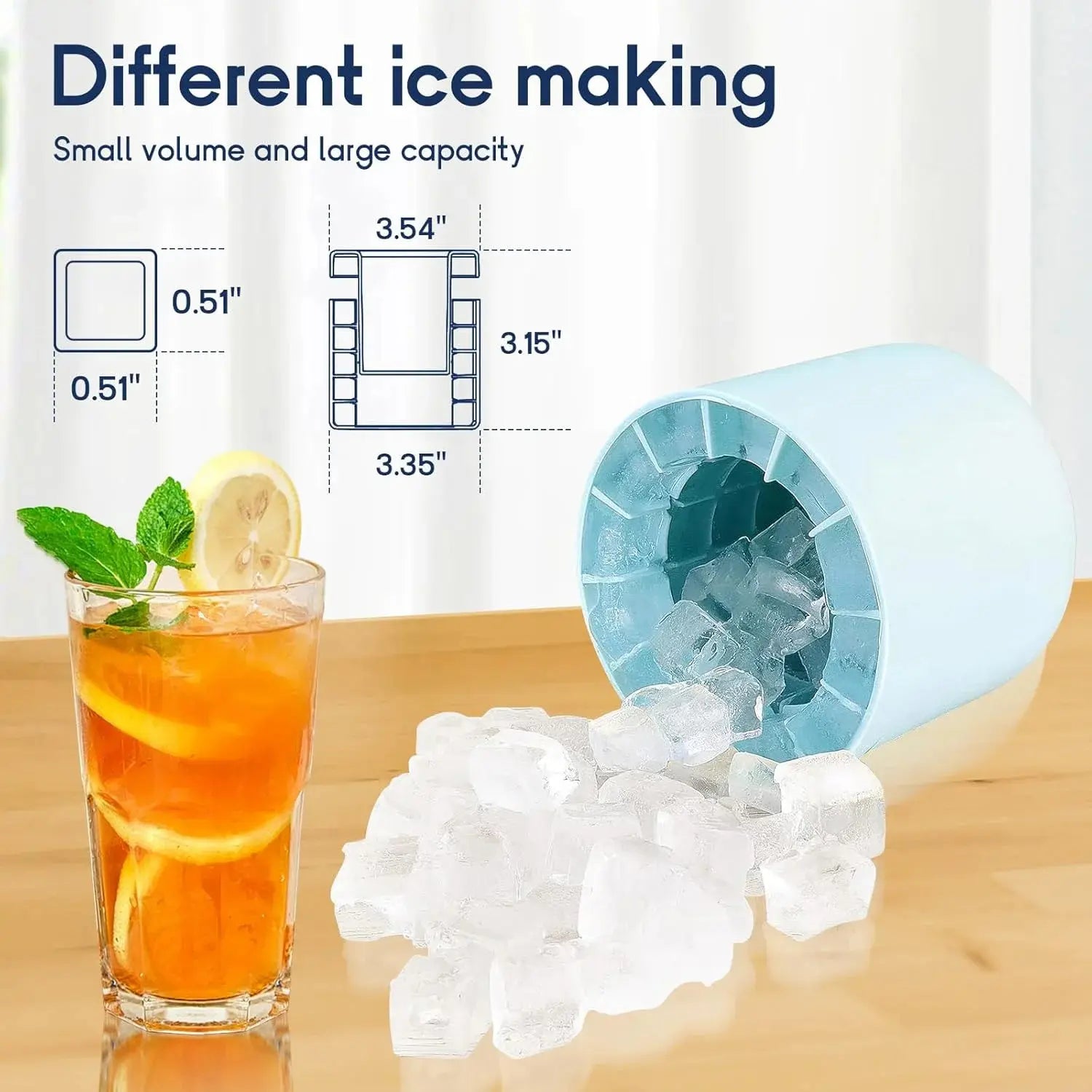 Large round Sphere Ice Mold, Upgraded Flexible Bpa-Free Silicone Ice Cube Maker, Reusable Stackable Easy-Release Tray with Lids, Home Supply for Whiskey Drinks, Blue, Ice Cubes