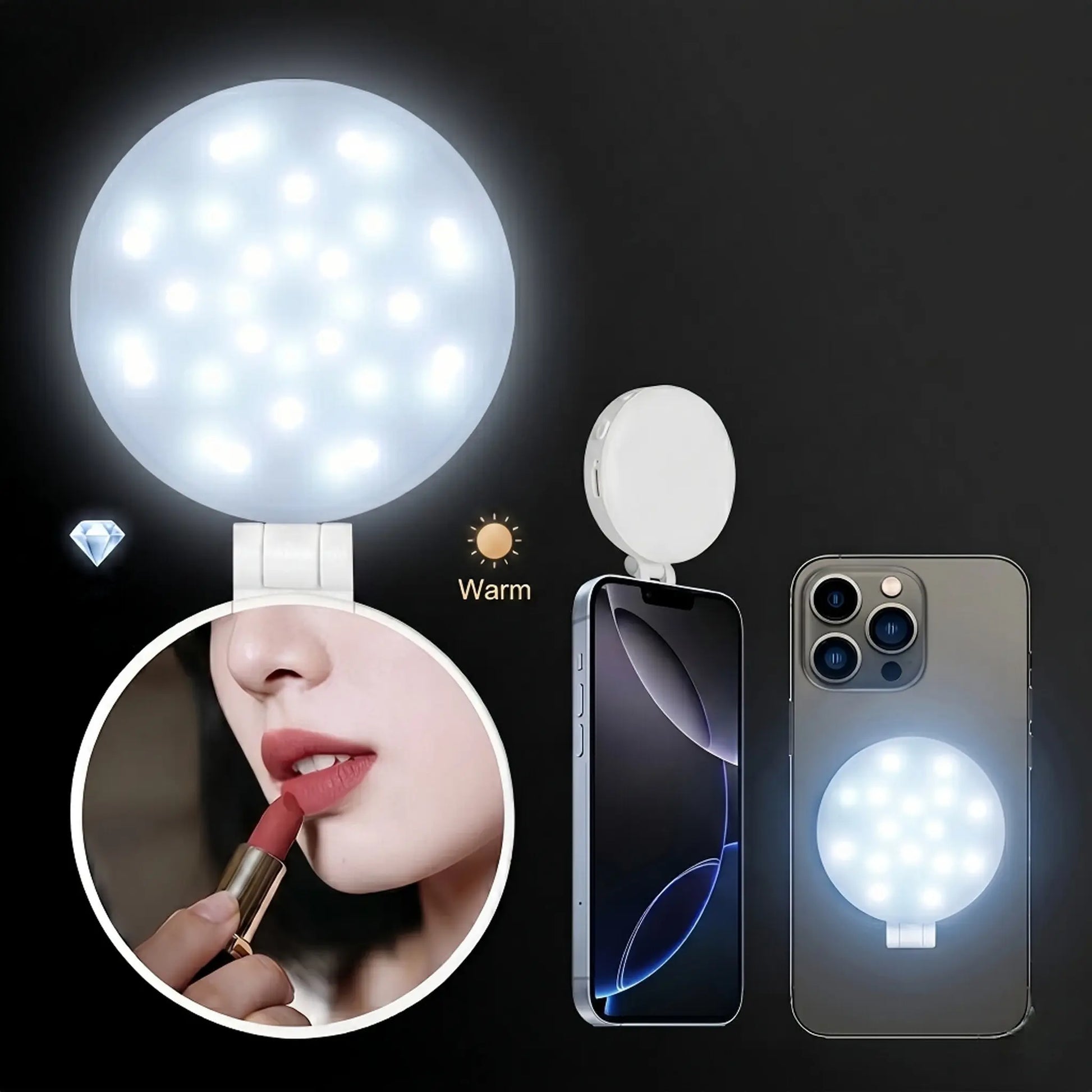 Summervibes Magsafe Magnetic Mirror Selfie Light , 360° LED Ring Light, Portable Rechargeable with Mirror & Phone Stand, 3 Light Modes, Adjustable Brightness, Compact Makeup Mirror