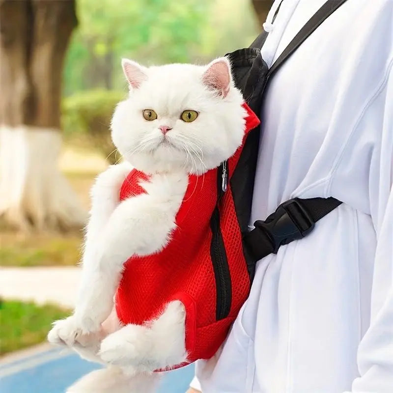 Portable Breathable Dog Cat Carrier Backpack, Double Shoulder Mesh Design, Ideal for Outdoor Activities, Durable Lightweight Construction