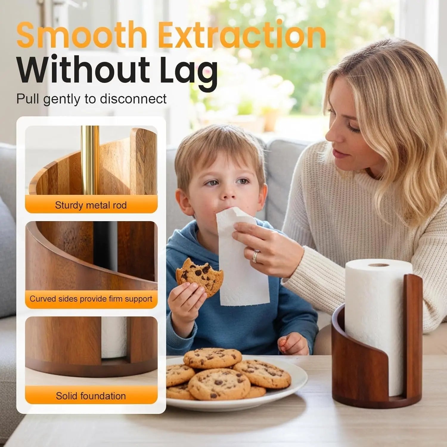 2026 New Mountain Paper Towel Holder, Countertop Style, Natural Mango Wood Base, Iron Stand, Kitchen Storage, Table Placement, Home Decor