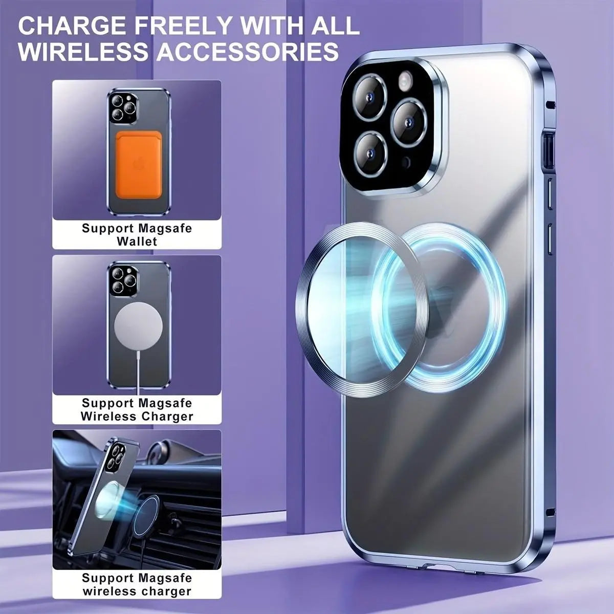 Magnetic Anti-Spy Phone Case, Dual-Sided Scratch-Resistant Glass, Strong Magnet Attachment, Metal Frame, Compatible with Iphone 17-12