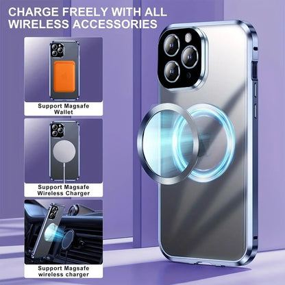 Magnetic Anti-Spy Phone Case, Dual-Sided Scratch-Resistant Glass, Strong Magnet Attachment, Metal Frame, Compatible with Iphone 17-12