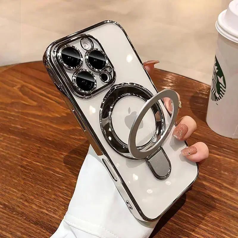【The Ultimate 3-In-1 Value】 Luxury Electroplated Phone Case with Built-In Stand and Camera Protector, Magnetic Invisible Stand, Compatible with Iphone 17 Pro Max/17 Air/16/15/14/13/12, Magsafe Compatible, Military-Grade Protection, with Camera Protector.