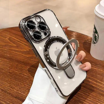 【The Ultimate 3-In-1 Value】 Luxury Electroplated Phone Case with Built-In Stand and Camera Protector, Magnetic Invisible Stand, Compatible with Iphone 17 Pro Max/17 Air/16/15/14/13/12, Magsafe Compatible, Military-Grade Protection, with Camera Protector.