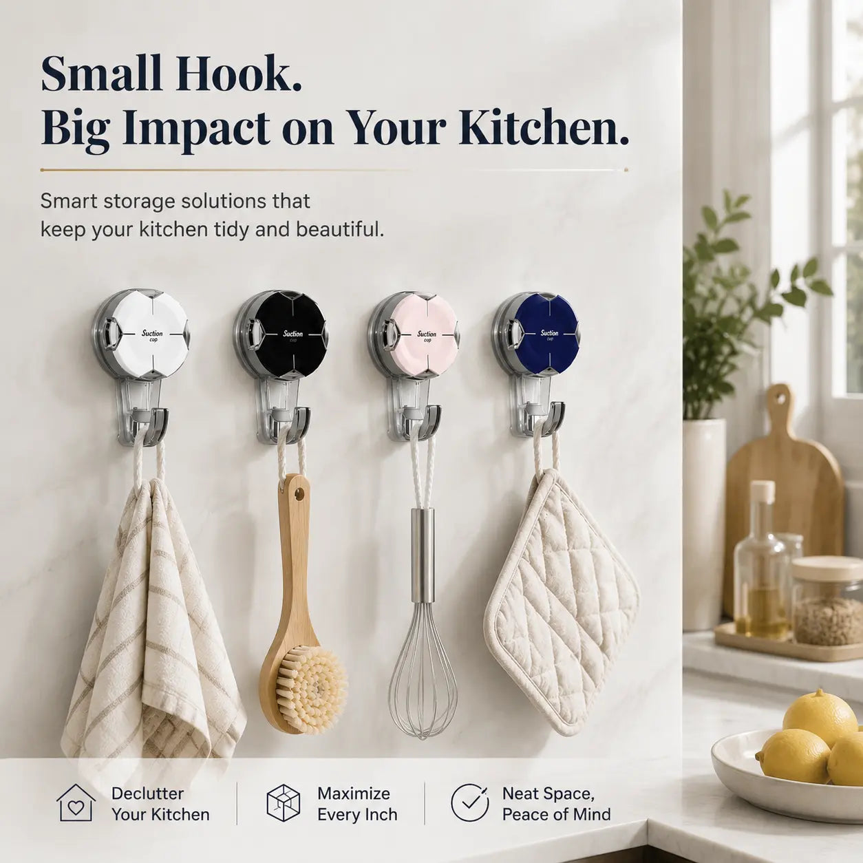 Heavy Duty Suction Cup Hooks, Strong Suction Hanger for Wreath, Shower, Window & Glass Door. Waterproof Outdoor Hooks for Bathroom Wall Hanging - Removable, No Drilling