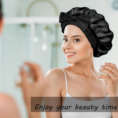 3 Pack Satin Bonnet for Sleeping – Double Layer Silk Sleep Cap with Elastic Tie Band, Soft Night Bonnet for Women, Curly Hair Protection, Heatless Curling & Silky Hair Care Summervibes