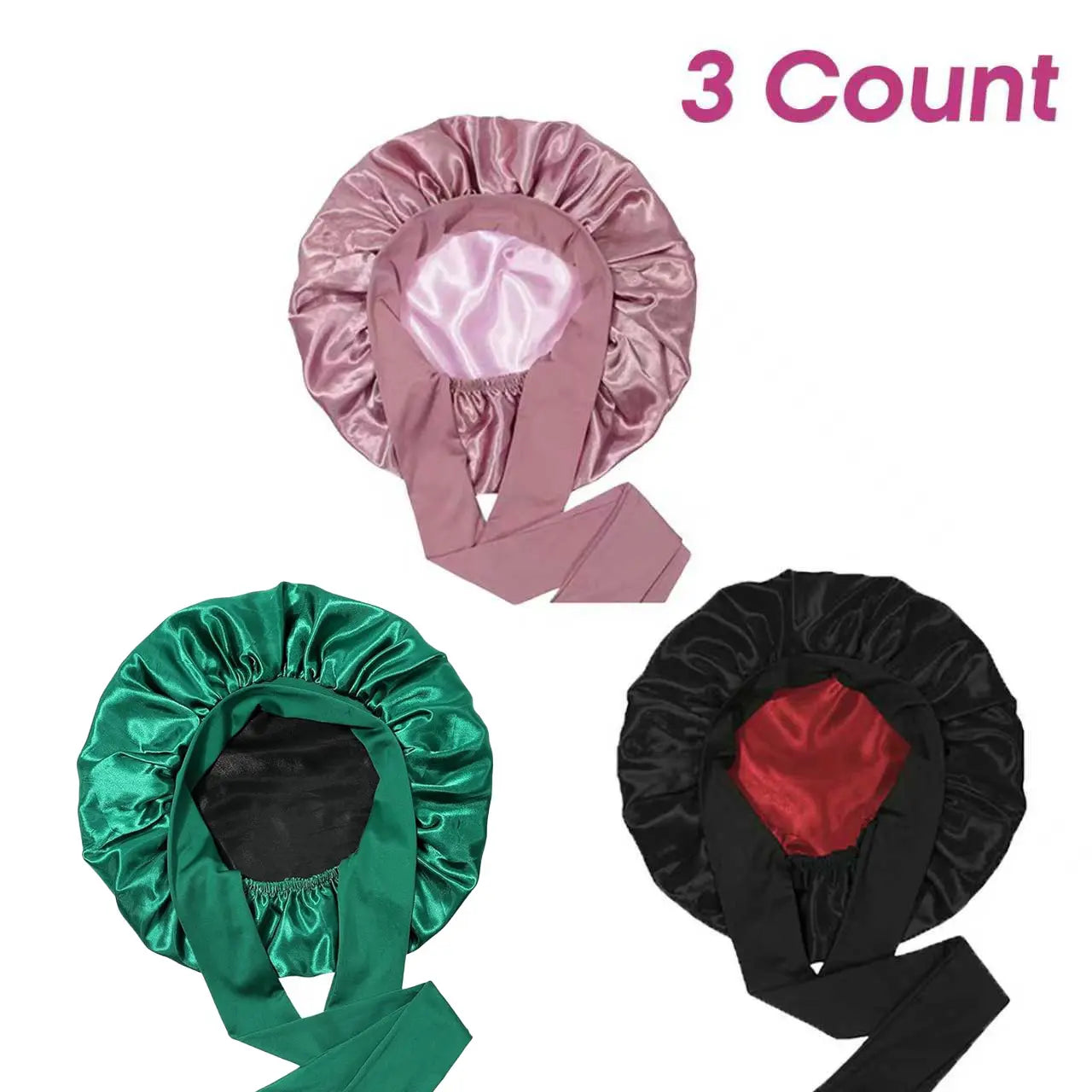 3 Pack Satin Bonnet for Sleeping – Double Layer Silk Sleep Cap with Elastic Tie Band, Soft Night Bonnet for Women, Curly Hair Protection, Heatless Curling & Silky Hair Care Summervibes