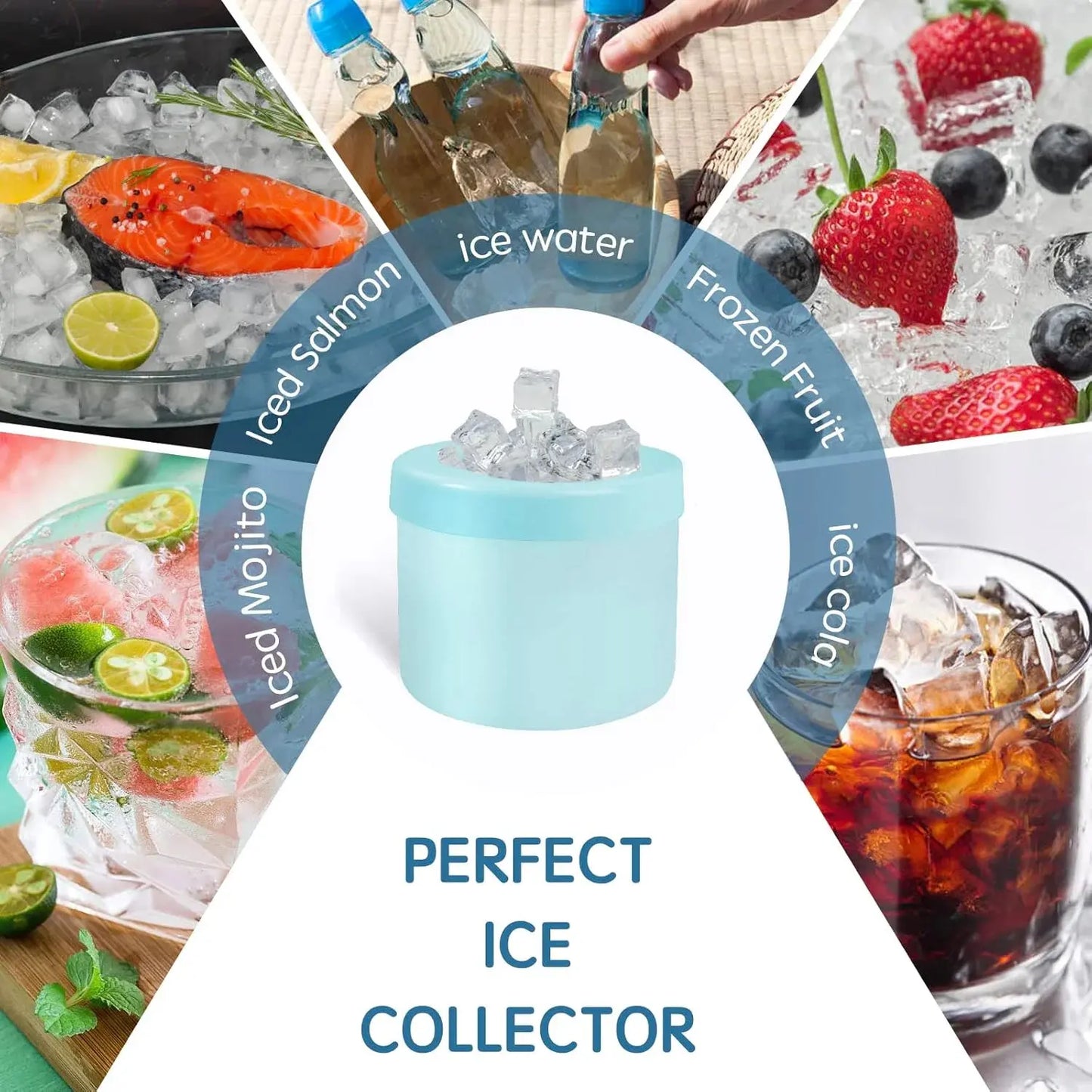 Large round Sphere Ice Mold, Upgraded Flexible Bpa-Free Silicone Ice Cube Maker, Reusable Stackable Easy-Release Tray with Lids, Home Supply for Whiskey Drinks, Blue, Ice Cubes