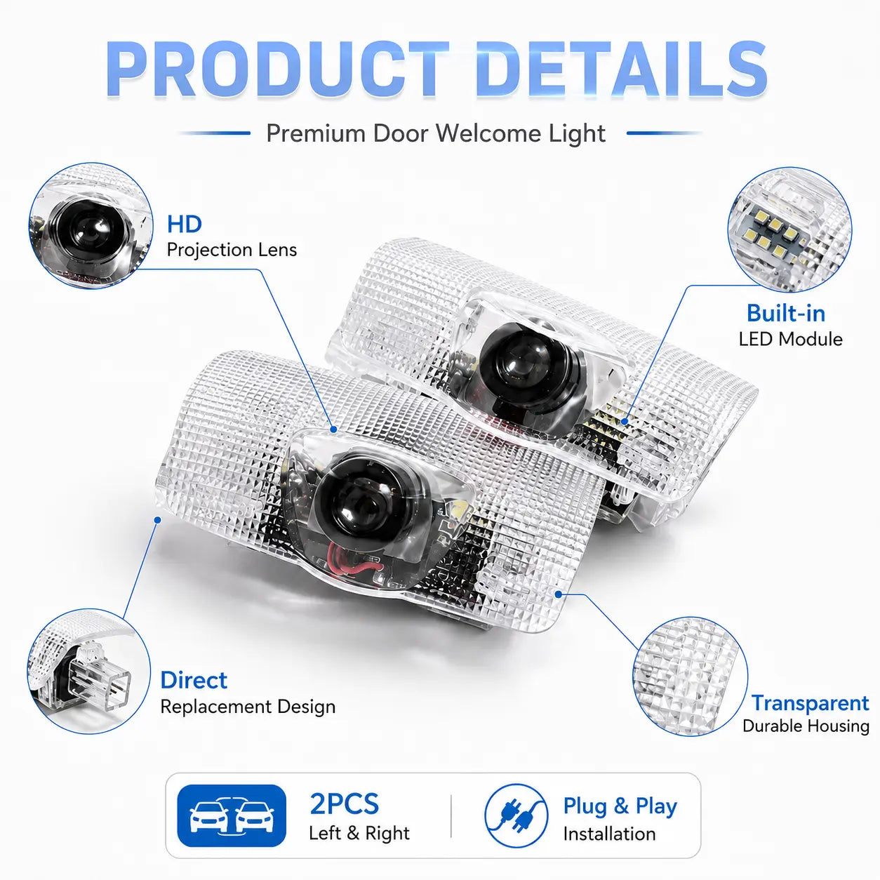 2PCS Toyota LED Door Logo Projector Lights, Plug & Play Welcome Lights, No Wiring