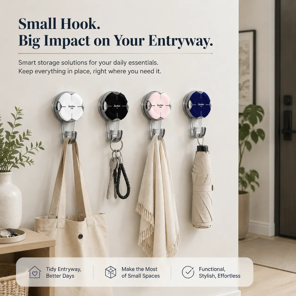 Heavy Duty Suction Cup Hooks, Strong Suction Hanger for Wreath, Shower, Window & Glass Door. Waterproof Outdoor Hooks for Bathroom Wall Hanging - Removable, No Drilling