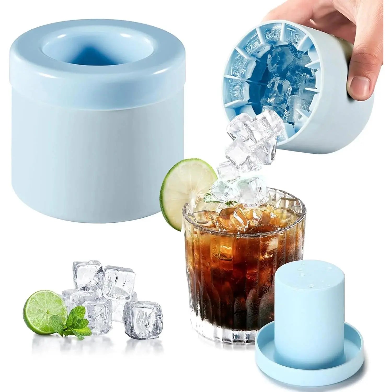Large round Sphere Ice Mold, Upgraded Flexible Bpa-Free Silicone Ice Cube Maker, Reusable Stackable Easy-Release Tray with Lids, Home Supply for Whiskey Drinks, Blue, Ice Cubes