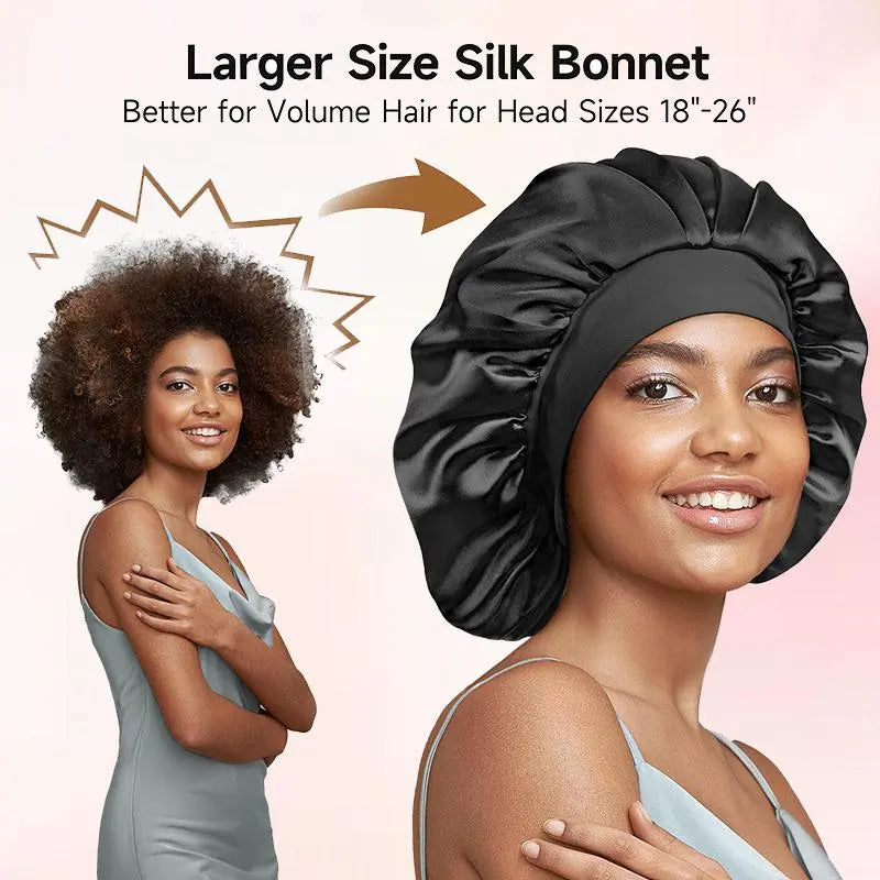 3 Pack Satin Bonnet for Sleeping – Double Layer Silk Sleep Cap with Elastic Tie Band, Soft Night Bonnet for Women, Curly Hair Protection, Heatless Curling & Silky Hair Care Summervibes