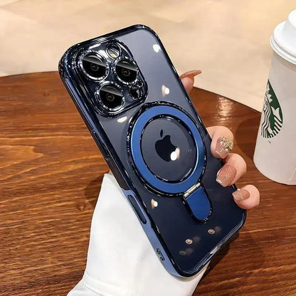 【The Ultimate 3-In-1 Value】 Luxury Electroplated Phone Case with Built-In Stand and Camera Protector, Magnetic Invisible Stand, Compatible with Iphone 17 Pro Max/17 Air/16/15/14/13/12, Magsafe Compatible, Military-Grade Protection, with Camera Protector.