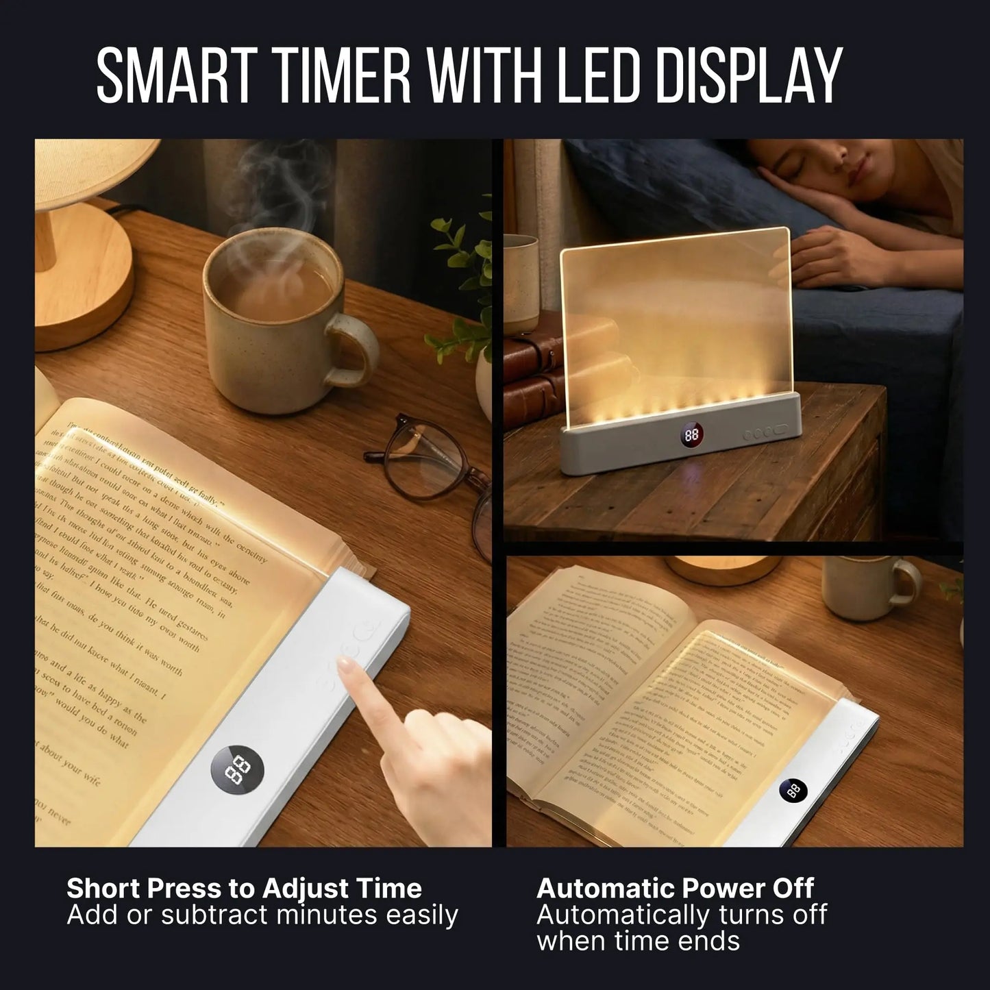 Smart LED Reading Light, Book Lamp Box, Rechargeable Transparent LED Flat Reading Light, with Timer, Doodle Desktop Study Light, the Dream Light for Quiet Readers.
