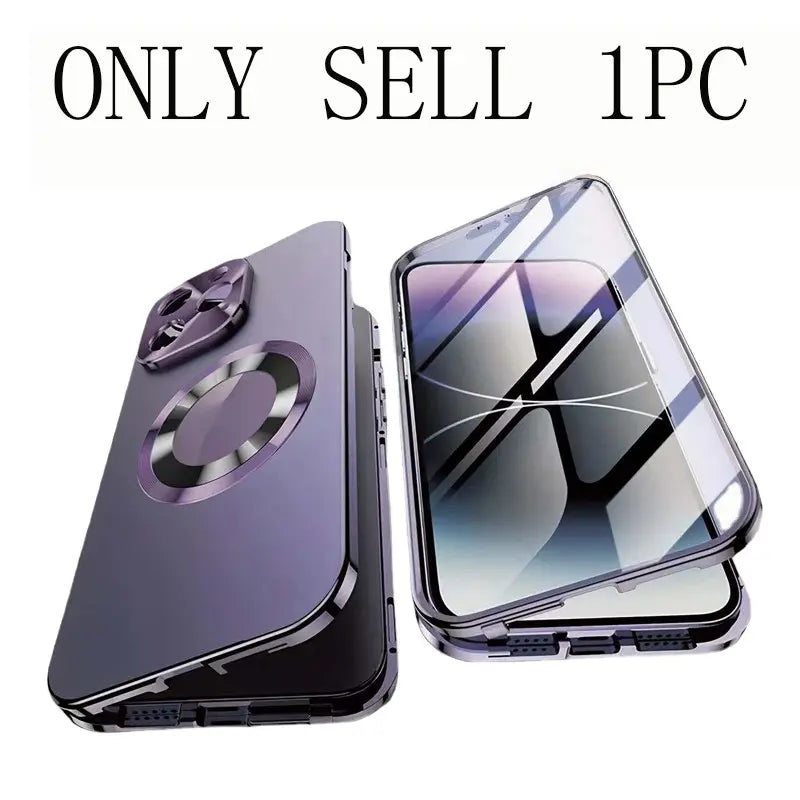 Magnetic Anti-Spy Phone Case, Dual-Sided Scratch-Resistant Glass, Strong Magnet Attachment, Metal Frame, Compatible with Iphone 17-12
