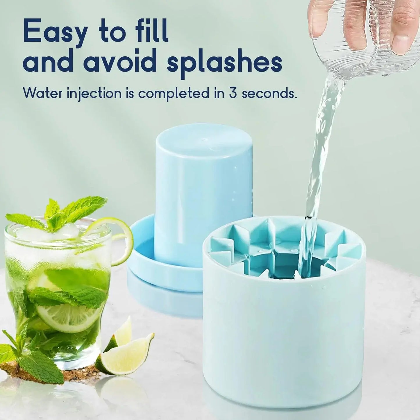 Large round Sphere Ice Mold, Upgraded Flexible Bpa-Free Silicone Ice Cube Maker, Reusable Stackable Easy-Release Tray with Lids, Home Supply for Whiskey Drinks, Blue, Ice Cubes