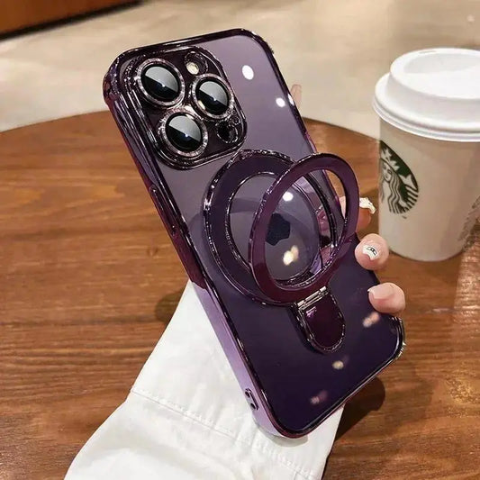 【The Ultimate 3-In-1 Value】 Luxury Electroplated Phone Case with Built-In Stand and Camera Protector, Magnetic Invisible Stand, Compatible with Iphone 17 Pro Max/17 Air/16/15/14/13/12, Magsafe Compatible, Military-Grade Protection, with Camera Protector.