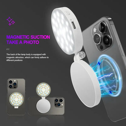 Summervibes Magsafe Magnetic Mirror Selfie Light , 360° LED Ring Light, Portable Rechargeable with Mirror & Phone Stand, 3 Light Modes, Adjustable Brightness, Compact Makeup Mirror