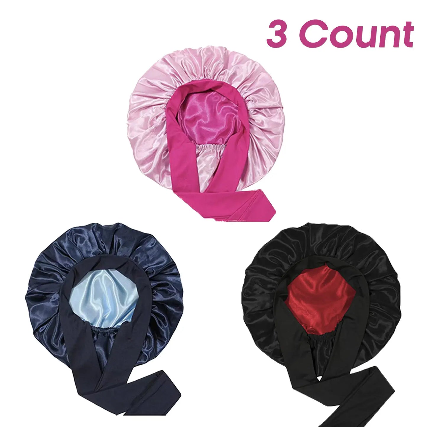 3 Pack Satin Bonnet for Sleeping – Double Layer Silk Sleep Cap with Elastic Tie Band, Soft Night Bonnet for Women, Curly Hair Protection, Heatless Curling & Silky Hair Care Summervibes