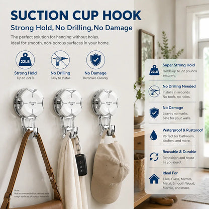 Heavy Duty Suction Cup Hooks, Strong Suction Hanger for Wreath, Shower, Window & Glass Door. Waterproof Outdoor Hooks for Bathroom Wall Hanging - Removable, No Drilling