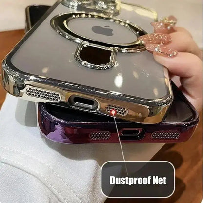 【The Ultimate 3-In-1 Value】 Luxury Electroplated Phone Case with Built-In Stand and Camera Protector, Magnetic Invisible Stand, Compatible with Iphone 17 Pro Max/17 Air/16/15/14/13/12, Magsafe Compatible, Military-Grade Protection, with Camera Protector.