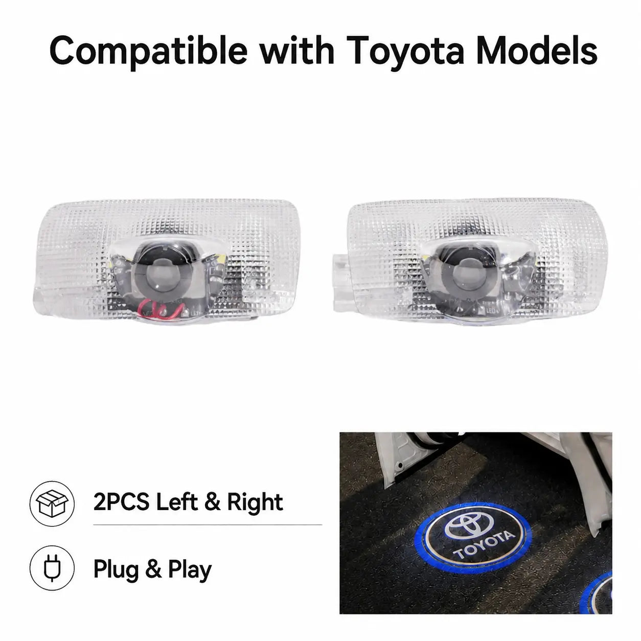 2PCS Toyota LED Door Logo Projector Lights, Plug & Play Welcome Lights, No Wiring