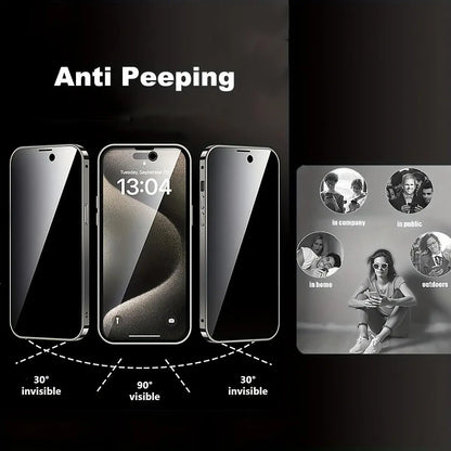 Magnetic Anti-Spy Phone Case, Dual-Sided Scratch-Resistant Glass, Strong Magnet Attachment, Metal Frame, Compatible with Iphone 17-12