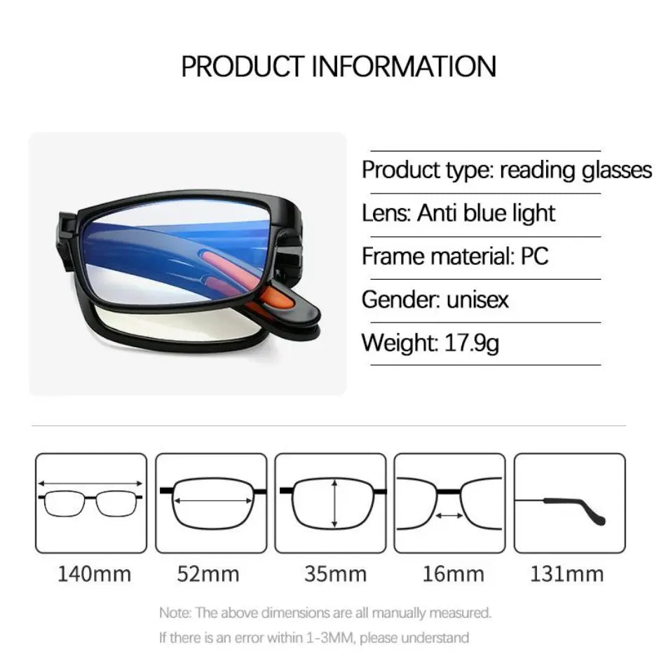 2026 New Arrival Unisex Foldable Anti-Blue Light Presbyopia Reading Glasses with Pocket Case, for Sports & Outdoor Use, Tiktokshopblackfriday Christmas Deal