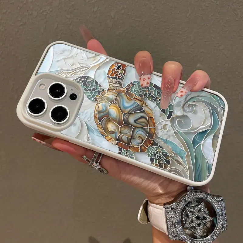 Mosaic Sea Turtle Adorable Magnetic Case for Iphone11/12/13/14/15/16/17/Promax Magsafe Compatible, Lightweight, Anti-Fall | Girly & Chic Style