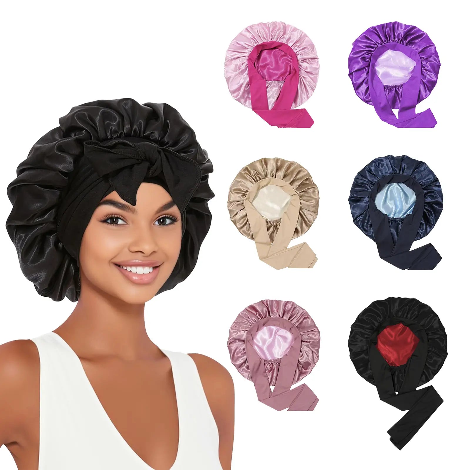 3 Pack Satin Bonnet for Sleeping – Double Layer Silk Sleep Cap with Elastic Tie Band, Soft Night Bonnet for Women, Curly Hair Protection, Heatless Curling & Silky Hair Care Summervibes