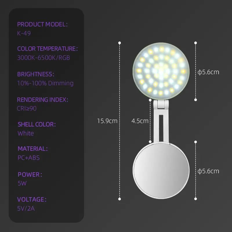 Summervibes Magsafe Magnetic Mirror Selfie Light , 360° LED Ring Light, Portable Rechargeable with Mirror & Phone Stand, 3 Light Modes, Adjustable Brightness, Compact Makeup Mirror