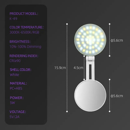 Summervibes Magsafe Magnetic Mirror Selfie Light , 360° LED Ring Light, Portable Rechargeable with Mirror & Phone Stand, 3 Light Modes, Adjustable Brightness, Compact Makeup Mirror