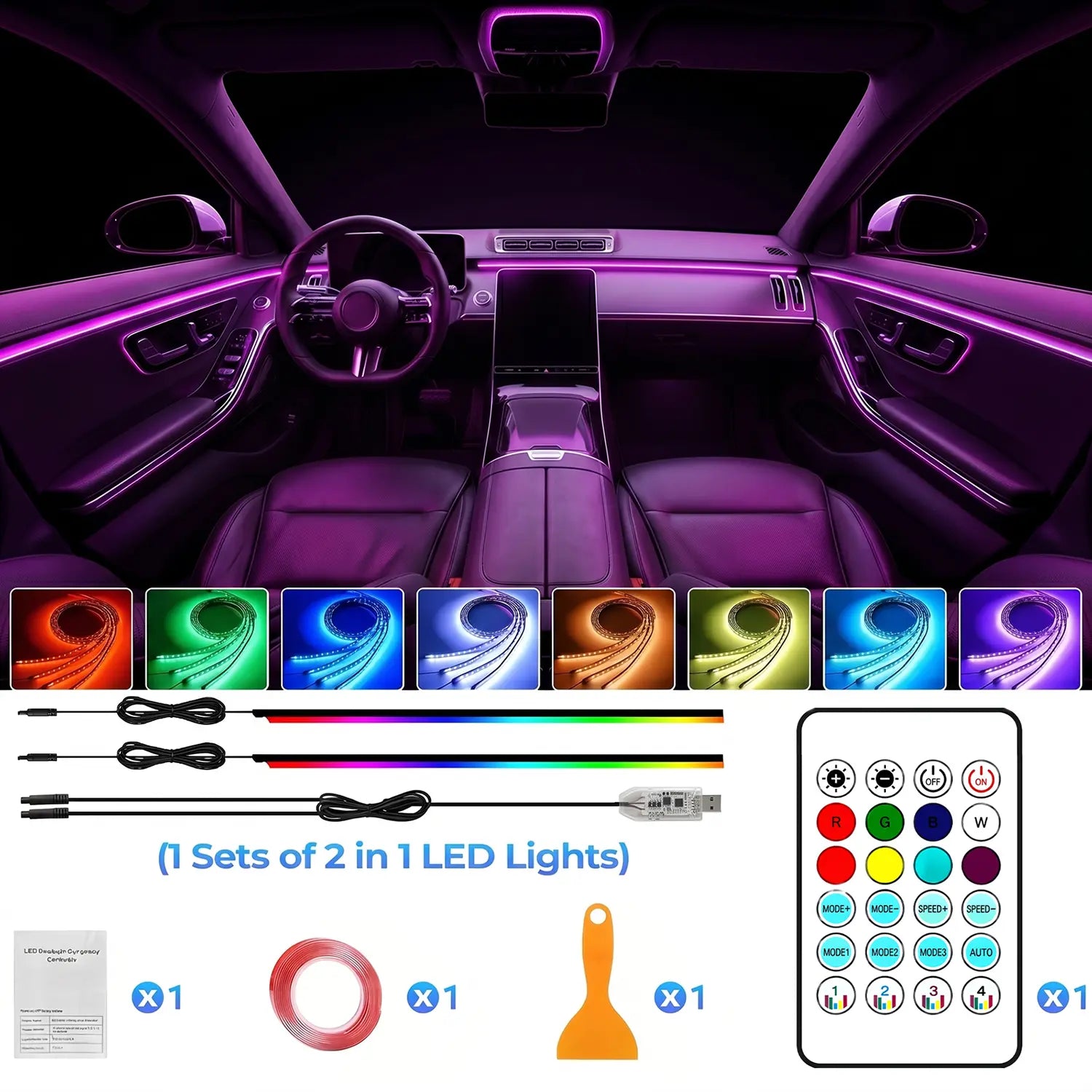 Interior Car LED Strip Lights, Acrylic LED Lights for Car with Dynamic Dreamcolor Chasing, Ambient Lighting Kits Music Sync Wireless APP and RF Remote Control