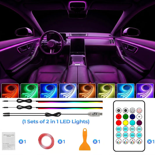 Interior Car LED Strip Lights, Acrylic LED Lights for Car with Dynamic Dreamcolor Chasing, Ambient Lighting Kits Music Sync Wireless APP and RF Remote Control