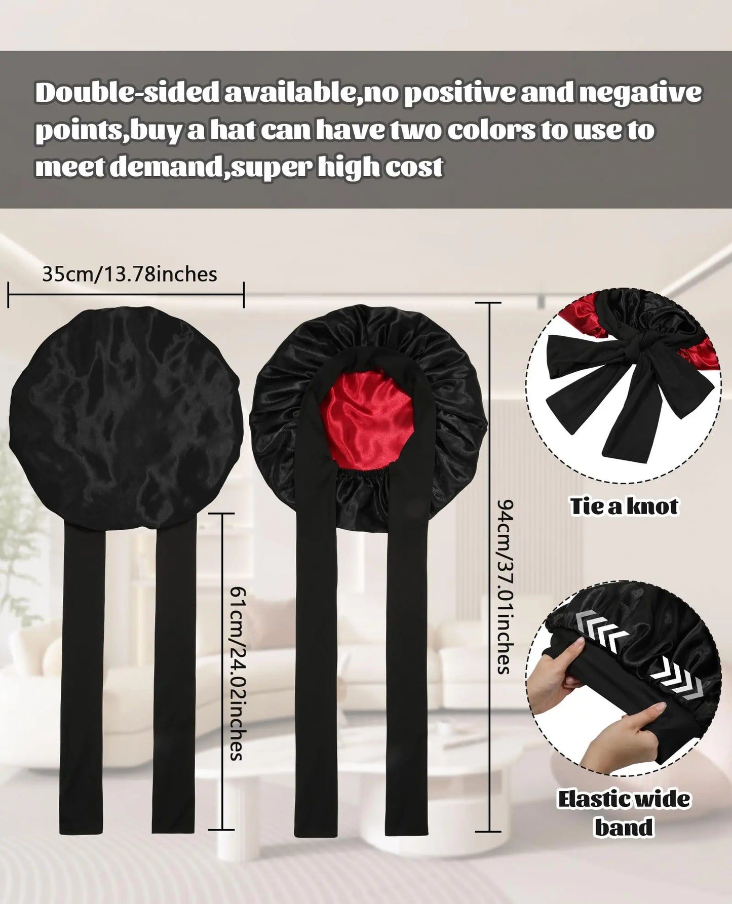 3 Pack Satin Bonnet for Sleeping – Double Layer Silk Sleep Cap with Elastic Tie Band, Soft Night Bonnet for Women, Curly Hair Protection, Heatless Curling & Silky Hair Care Summervibes