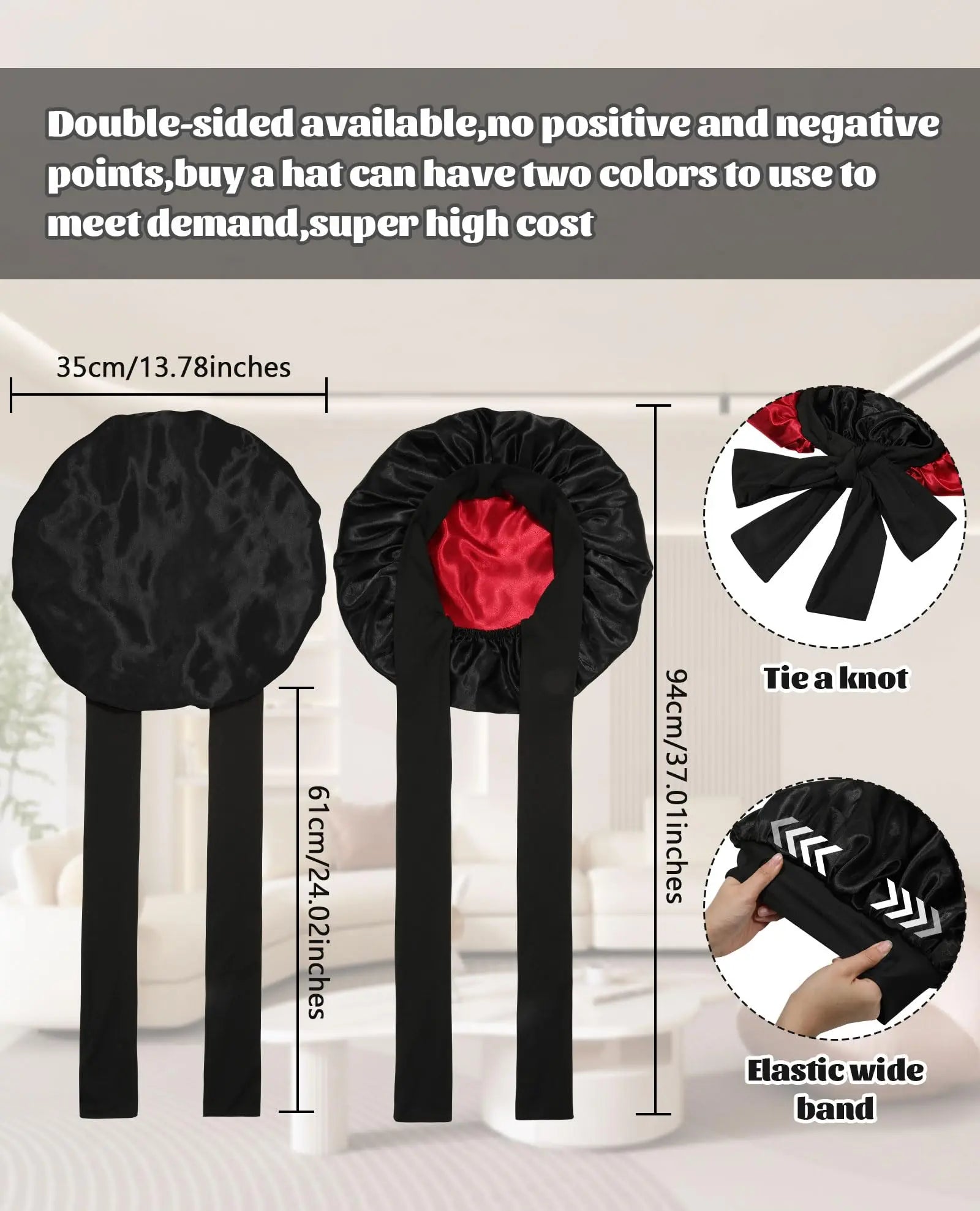 3 Pack Satin Bonnet for Sleeping – Double Layer Silk Sleep Cap with Elastic Tie Band, Soft Night Bonnet for Women, Curly Hair Protection, Heatless Curling & Silky Hair Care Summervibes