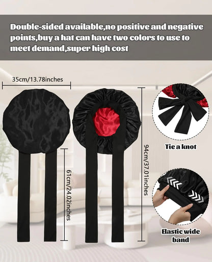 3 Pack Satin Bonnet for Sleeping – Double Layer Silk Sleep Cap with Elastic Tie Band, Soft Night Bonnet for Women, Curly Hair Protection, Heatless Curling & Silky Hair Care Summervibes