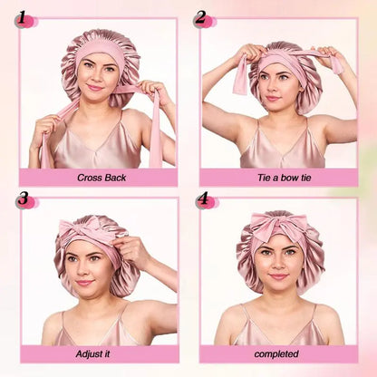 3 Pack Satin Bonnet for Sleeping – Double Layer Silk Sleep Cap with Elastic Tie Band, Soft Night Bonnet for Women, Curly Hair Protection, Heatless Curling & Silky Hair Care Summervibes