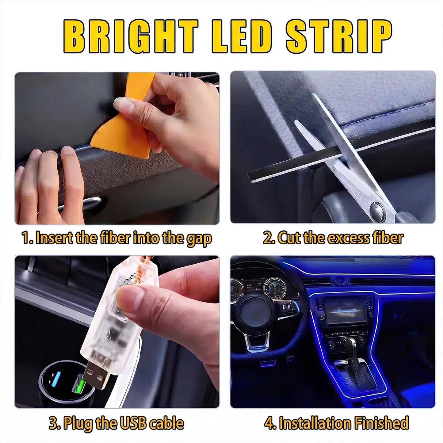 Interior Car LED Strip Lights, Acrylic LED Lights for Car with Dynamic Dreamcolor Chasing, Ambient Lighting Kits Music Sync Wireless APP and RF Remote Control