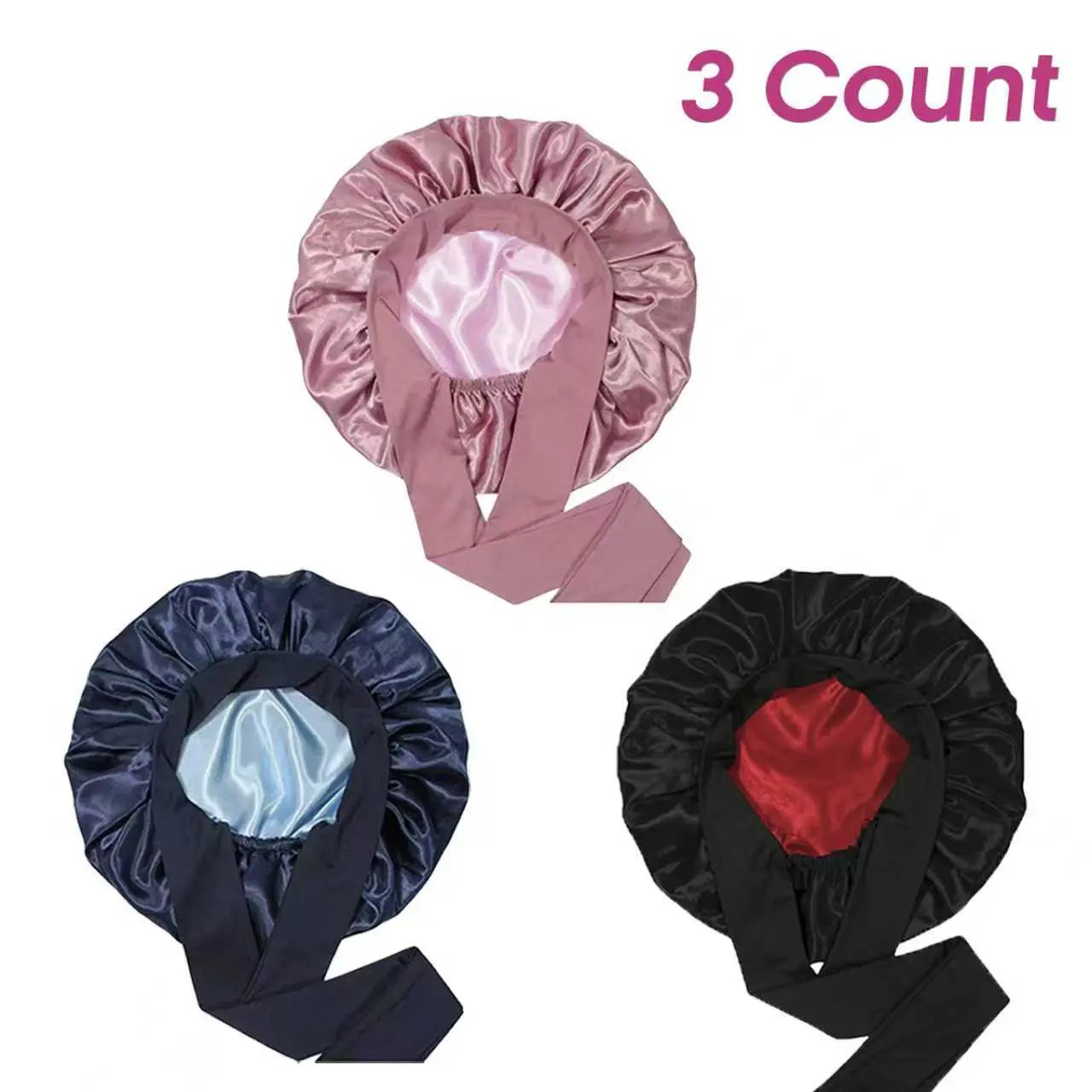 3 Pack Satin Bonnet for Sleeping – Double Layer Silk Sleep Cap with Elastic Tie Band, Soft Night Bonnet for Women, Curly Hair Protection, Heatless Curling & Silky Hair Care Summervibes