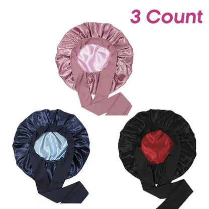 3 Pack Satin Bonnet for Sleeping – Double Layer Silk Sleep Cap with Elastic Tie Band, Soft Night Bonnet for Women, Curly Hair Protection, Heatless Curling & Silky Hair Care Summervibes