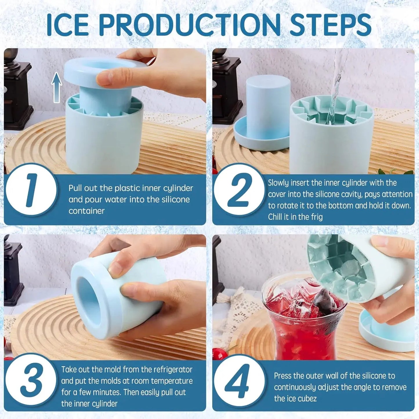 Large round Sphere Ice Mold, Upgraded Flexible Bpa-Free Silicone Ice Cube Maker, Reusable Stackable Easy-Release Tray with Lids, Home Supply for Whiskey Drinks, Blue, Ice Cubes