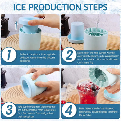 Large round Sphere Ice Mold, Upgraded Flexible Bpa-Free Silicone Ice Cube Maker, Reusable Stackable Easy-Release Tray with Lids, Home Supply for Whiskey Drinks, Blue, Ice Cubes