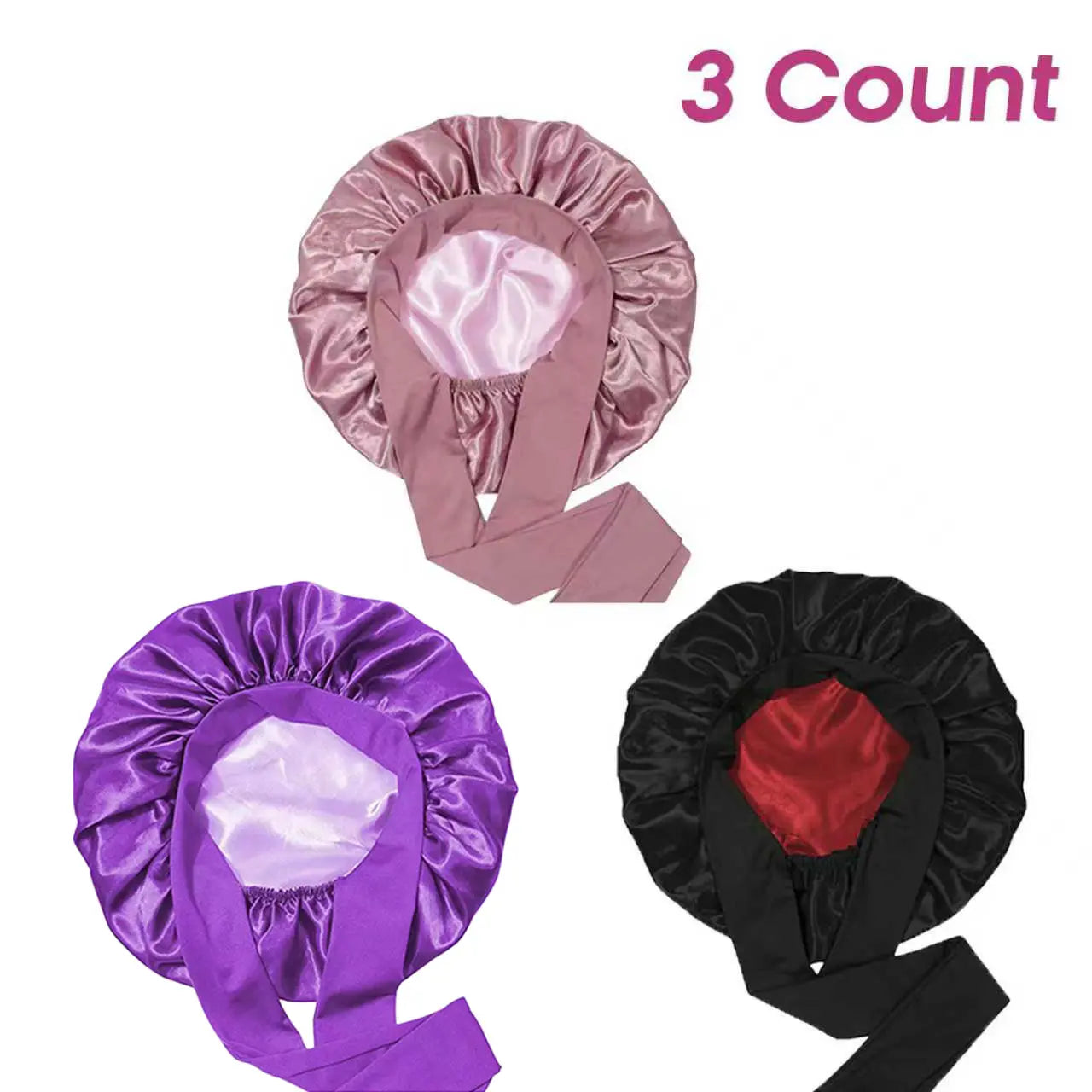 3 Pack Satin Bonnet for Sleeping – Double Layer Silk Sleep Cap with Elastic Tie Band, Soft Night Bonnet for Women, Curly Hair Protection, Heatless Curling & Silky Hair Care Summervibes